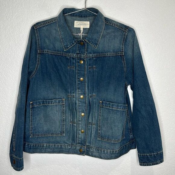 The Great. THE BUCK JACKET BLUE GRASS Size 3/ Large Blue Denim - Picture 2 of 14